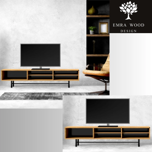 Szafka RTV-62 Drewno Lite Dąb Loft Lakier Rozmiary od 100 cm do 200 cm PREMIUM